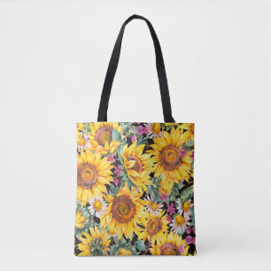 Waterverf zonnebloemen vintage naadloos deel tote bag