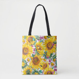Waterverf zonnebloemen vintage naadloos deel tote bag