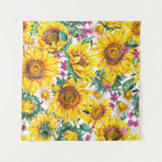 Waterverf zonnebloemen vintage naadloos deel wandkleed