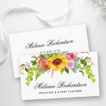 Waterverf Zonnebloemen Visitekaartje<br><div class="desc">Elegante Waterverf Zonnebloem Bloemen met Rozen en Pioenen Visitekaartje</div>
