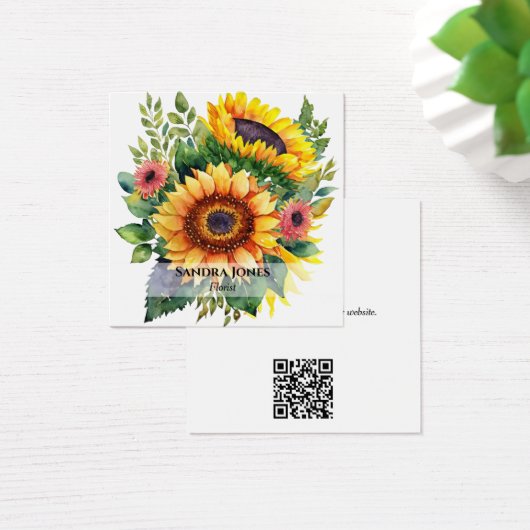 Waterverf Zonnebloemen Visitekaartje - wit (Bureau)
