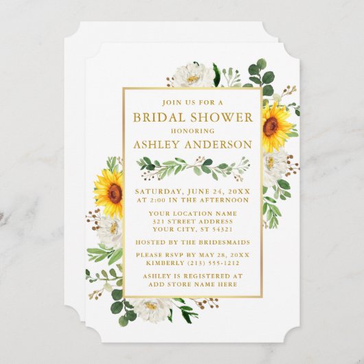 Waterverf Zonnebloemen Vrijgezellenfeest White Flo Kaart (Voorkant / Achterkant)