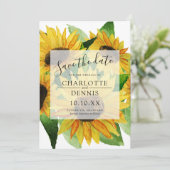 Waterverf zonnebloemen w blush blauw bewaar de dat kaart (Staand voorkant)