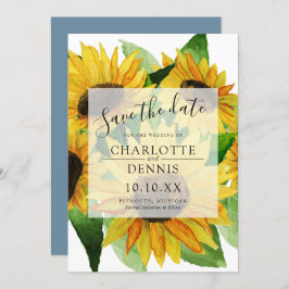 Waterverf zonnebloemen w blush blauw bewaar de dat kaart