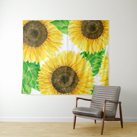 Waterverf zonnebloemen wandkleed (In Situ (horizontaal))