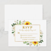 Waterverf Zonnebloemen Witte Floral Weddenschap Go RSVP Kaartje (Voorkant / Achterkant)