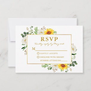 Waterverf Zonnebloemen Witte Floral Weddenschap Go RSVP Kaartje