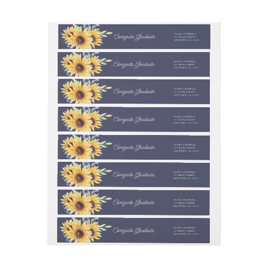 Waterverf Zonnebloemen Wraparound-adreslabel (Vel)