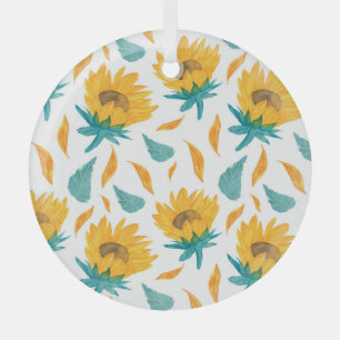 Waterverf Zonnebloemen: Zomer botanische print Glas Ornament