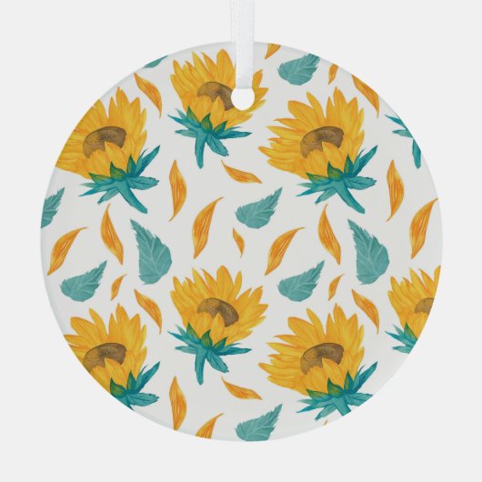 Waterverf Zonnebloemen: Zomer botanische print Glas Ornament (Achterkant)