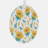 Waterverf Zonnebloemen: Zomer botanische print Glas Ornament (Voorkant Rechts)