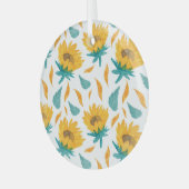 Waterverf Zonnebloemen: Zomer botanische print Glas Ornament (Voorkant links)