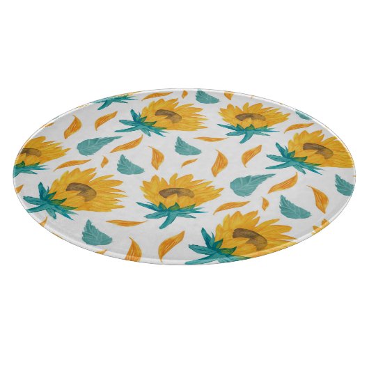 Waterverf Zonnebloemen: Zomer botanische print Snijplank (Hoek)