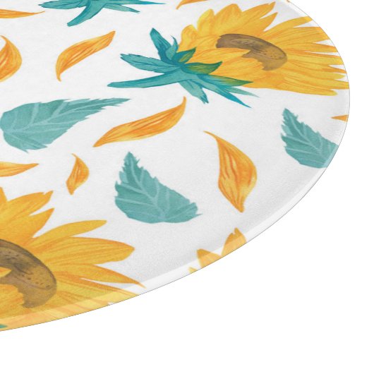 Waterverf Zonnebloemen: Zomer botanische print Snijplank (Hoek)