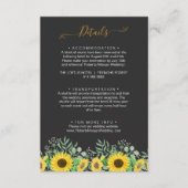 Waterverf zonnebloemen zwart bruiloft details informatiekaartje (Voorkant)