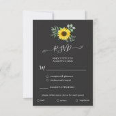 Waterverf Zonnebloemen Zwart Menu Keuze RSVP-kaart (Voorkant)