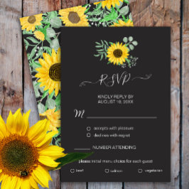 Waterverf Zonnebloemen Zwart Menu Keuze RSVP-kaart