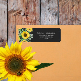 Waterverf Zonnebloemen | Zwart retouradres-label Etiket