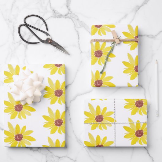 Waterverf Zonnebloemknoppen Handschilderpatroon Inpakpapier Vel (Voorkant)