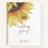 Waterverf Zonnebloemmonogram Weddenschap Planner Notitieboek (Voorkant)