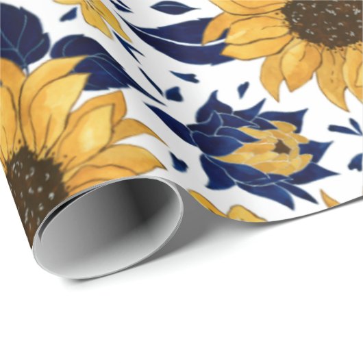 Waterverf zonnebloempatroon cadeaupapier (Rol Hoek)