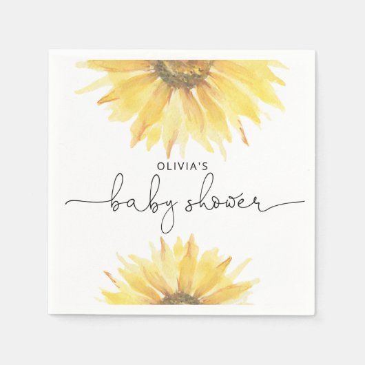 Waterverf zonnebloempitten baby shower servet (Voorkant)