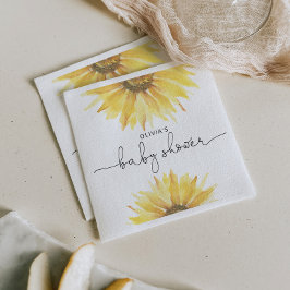 Waterverf zonnebloempitten baby shower servet