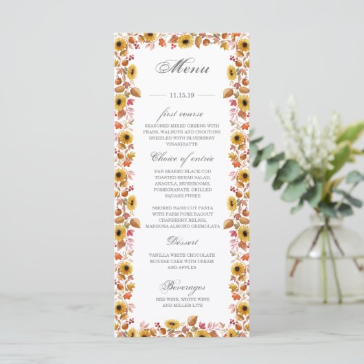 Waterverf zonnebloempompoenen herfstmenukaart menu (Staand voorkant)