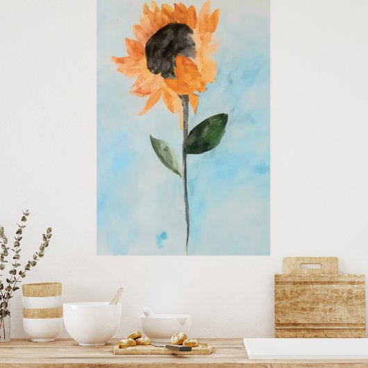waterverf Zonnebloemverf Poster (Keuken)