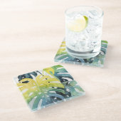 Waterverf zonnepalmbladeren glazen onderzetter (Schuin)