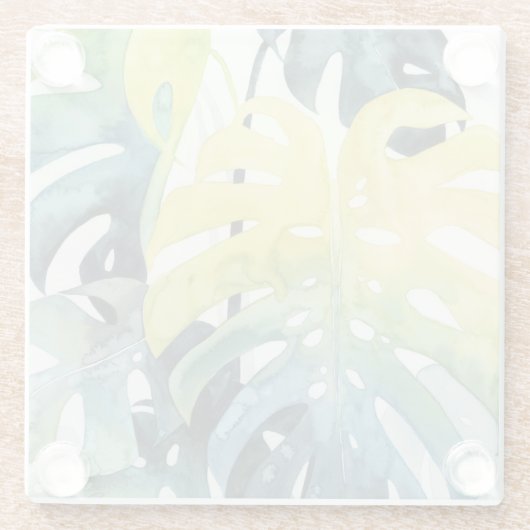 Waterverf zonnepalmbladeren glazen onderzetter (Achterkant)