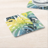 Waterverf zonnepalmbladeren kartonnen onderzetters (Schuin)