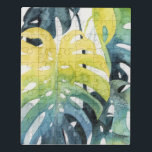 Waterverf zonnepalmbladeren puzzel<br><div class="desc">"Sunset Palm Composition I" door Grace Popp. Kenmerkt waterverf tropische groen.</div>