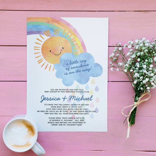 Waterverf Zonneregenboog Baby shower per post Kaart