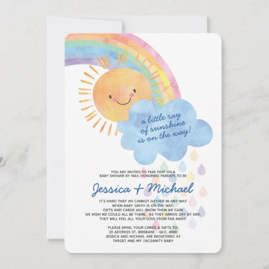 Waterverf Zonneregenboog Baby shower per post Kaart (Voorkant)