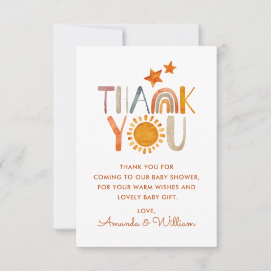 Waterverf Zonneregenboog Dank u Baby shower Bedankkaart (Voorkant)