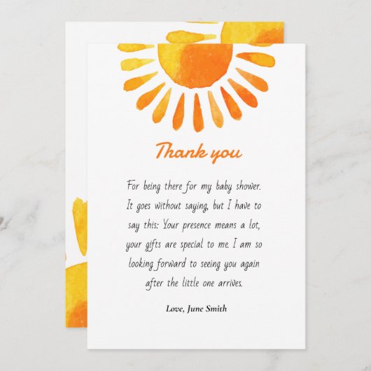 Waterverf zonnestralen baby shower dank u kaart (Voorkant / Achterkant)