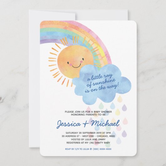 Waterverf Zonneuwen en regenboogBaby shower Kaart (Voorkant)