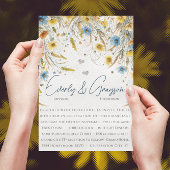 Waterverf zonnig geel elegantie bloemenbruiloft kaart