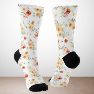 Waterverf Zonnige Bloemen Bloemmotief Sokken