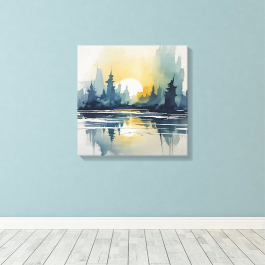 Waterverf zonsondergang Abstract Canvas Afdruk (Insitu (Houten vloer))