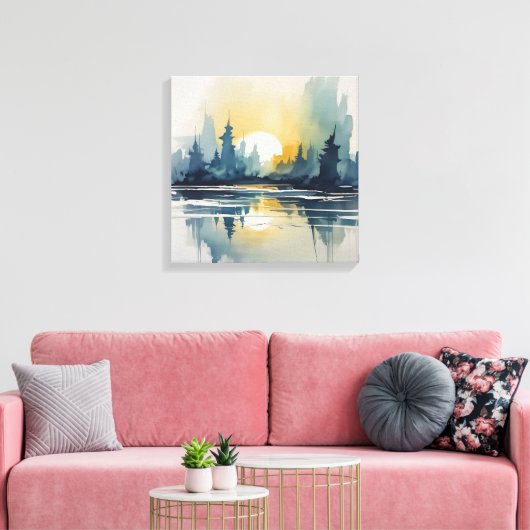 Waterverf zonsondergang Abstract Canvas Afdruk (Insitu (Woonkamer))