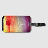 Waterverf Zonsondergang Bergen Monogram Bagagelabel (Voorkant (horizontaal))