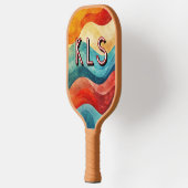 Waterverf zonsondergang kleurrijk wervelmonogram pickleball paddle (Links)