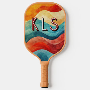 Waterverf zonsondergang kleurrijk wervelmonogram pickleball paddle