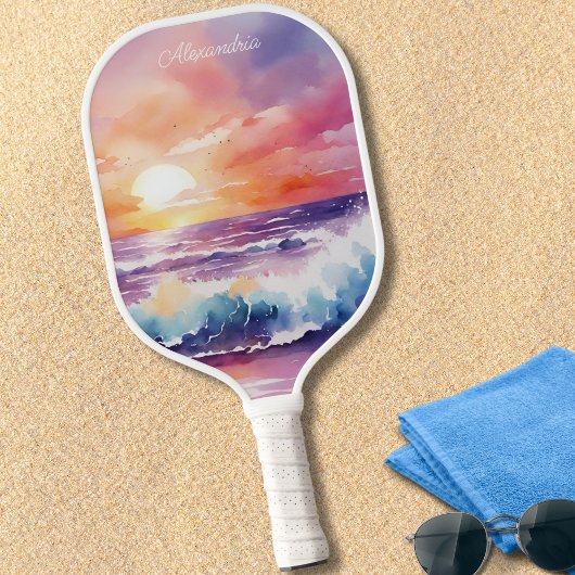 Waterverf Zonsondergang op het strand Monogram Pickleball Paddle
