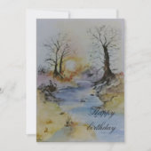 Waterverf zonsondergang op rivier- en landschapsge (Voorkant)