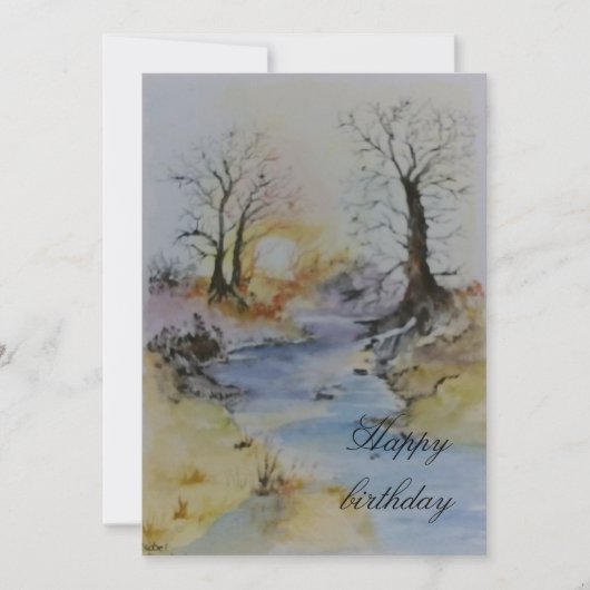 Waterverf zonsondergang op rivier- en landschapsge (Voorkant)