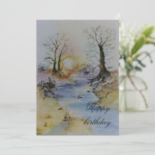 Waterverf zonsondergang op rivier- en landschapsge (Staand voorkant)