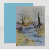 Waterverf zonsondergang op rivier- en landschapsge (Voorkant / Achterkant)